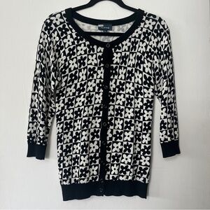 Modcloth Cardigan Small Black White Floral Retro Geometric Y2K Indie Mod Buttons
